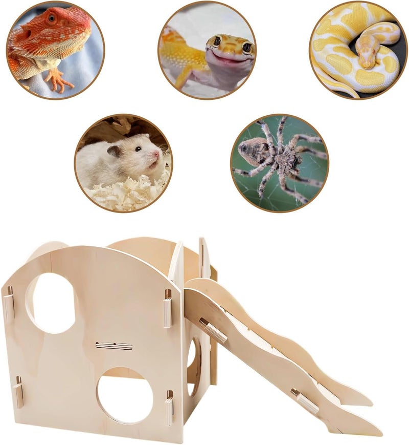 MHLLGN Bearded Dragon Tank Accessories, Wooden Playground Decor Hide for Enclosures Aquariums for Reptiles Spider Gecko Snake, Bearded Dragon Basking Platform - Image 3