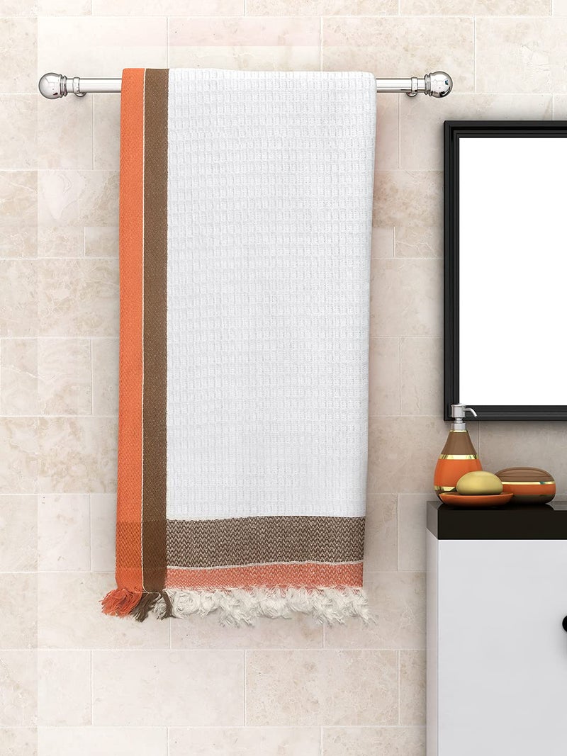 Athom Trendz Athom Living Cotton Light Weight Quick-Dry & High Absorbant Bath Towel, Waffle Border White - 75x150 cm (Pack of 1) - Image 1