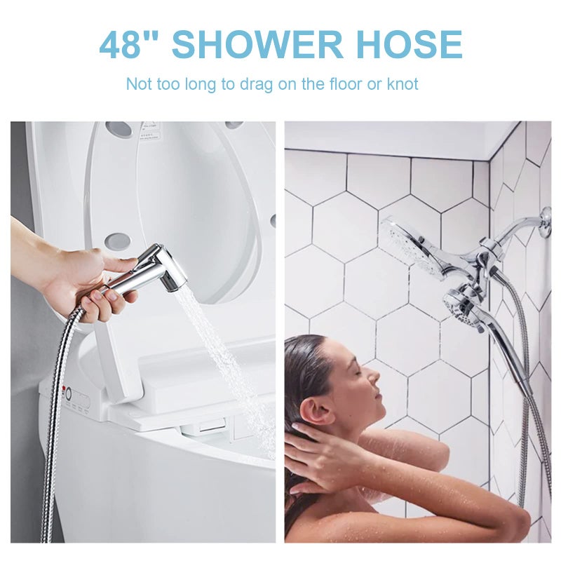 OFFO Shower Hose, 48 Inch Bidet Hose High Pressure Explosion Proof Toilet Hose for Bidet Sprayer Stainless Steel Electroplating Handheld Shower Hose Flex Hoses with Woven Inner Tube, Chrome - Image 3