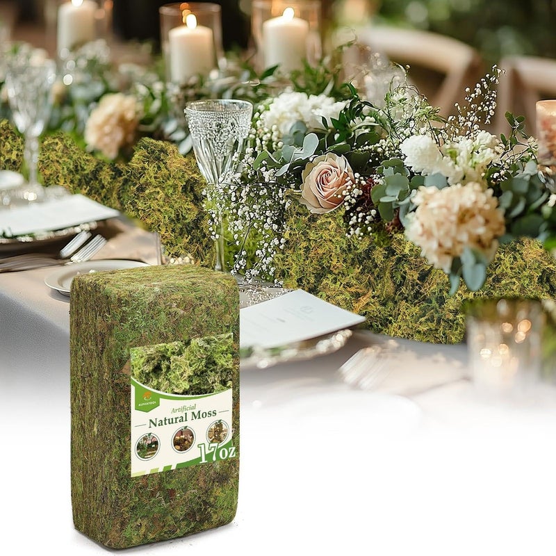 Alphatool 17oz Large Pack Natural Green Moss for Crafts Bulk Moss for Plants Indoor Artificial Fairy Gardens Mosswall Glass Terrariums Filling Fake Plants Home Decoration Professional DIY Use