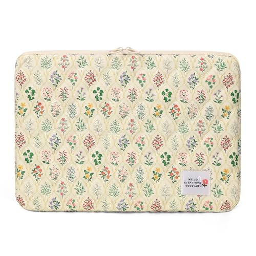 HICARRY Puffy Laptop Sleeve Case Cute Computer Bag 14 Inch Flower Printed Quilted Laptop Carrying Cases Protective Floral Soft Padded Cover Accessories Compatible with 14 Notebook Style A - Image 1