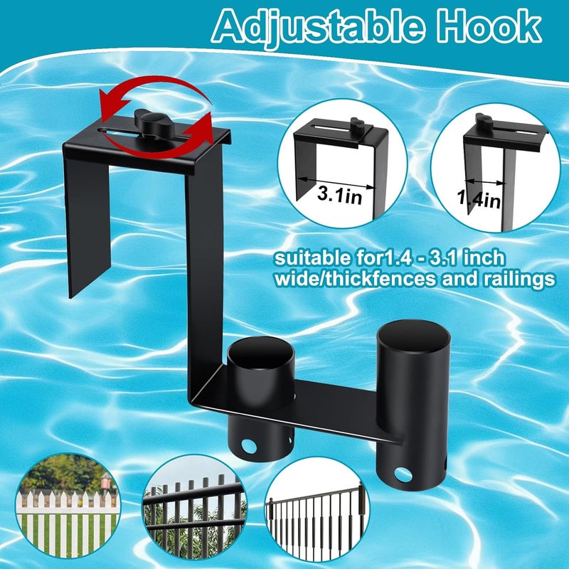 Feoang 2packs Adjustable Pool Fence Hooks Metal Pool Tool Organizer and Holder Black Hangers for Pool Cleaning Tools Pool Fence Equipment Hooks for Poles Brush Swimming Accessories - Image 3
