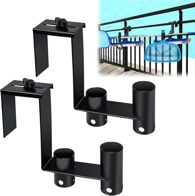 Feoang 2packs Adjustable Pool Fence Hooks Metal Pool Tool Organizer and Holder Black Hangers for Pool Cleaning Tools Pool Fence Equipment Hooks for Poles Brush Swimming Accessories - Image 1