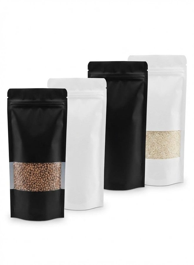 SKY FLEXI PACK Polyester Zip Lock Stand Up Pouches | White & Black Mix (With & Without Window) | 11 × 17 cm, 100g Capacity | Pack of 60 | Reusable Airtight Food Storage Bags - Image 1