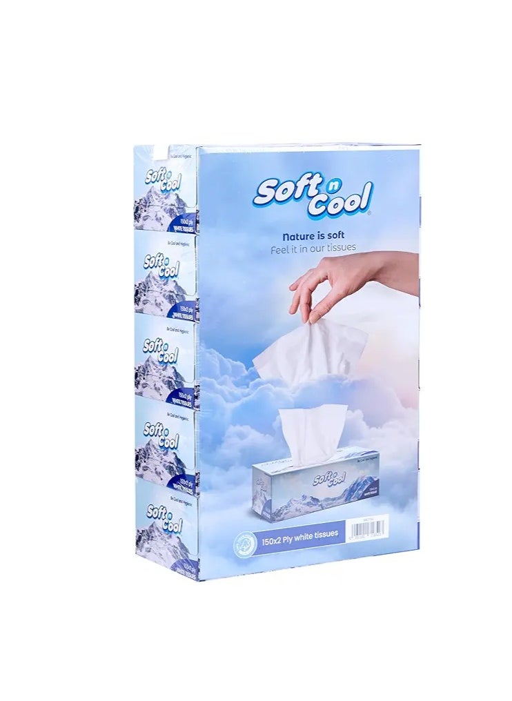 Soft n Cool Facial Tissue, 2 Ply, 150 Pcs, 6X150'S 