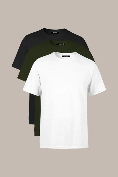 mmetalic Metalic Men's Multicolored T-Shirt Regular Fit Relaxed Cut Crew Neck 3-Piece Basic T-Shirt Pack