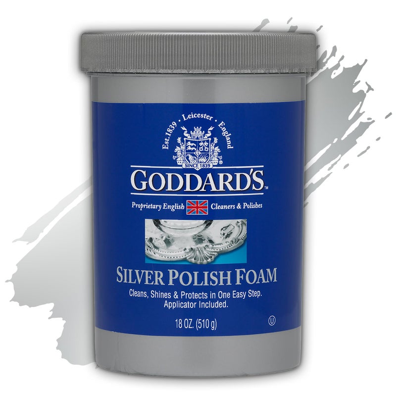 GODDARD'S Goddard’s Silver Polish Foam – Silver Jewelry Cleaner for Antiques, Accessories, Ornaments & More – Silver Cleaner for Silverware Protection – Tarnish Remover for Jewelry w/Sponge Applicator (18 oz) - Image 1
