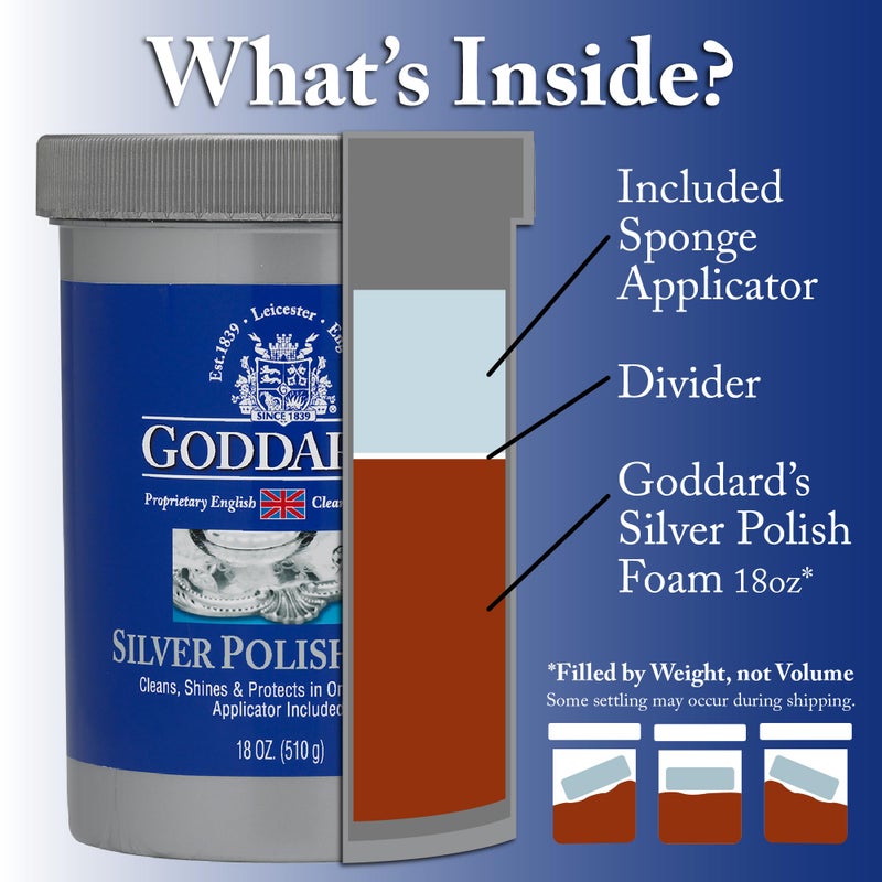 GODDARD'S Goddard’s Silver Polish Foam – Silver Jewelry Cleaner for Antiques, Accessories, Ornaments & More – Silver Cleaner for Silverware Protection – Tarnish Remover for Jewelry w/Sponge Applicator (18 oz) - Image 3