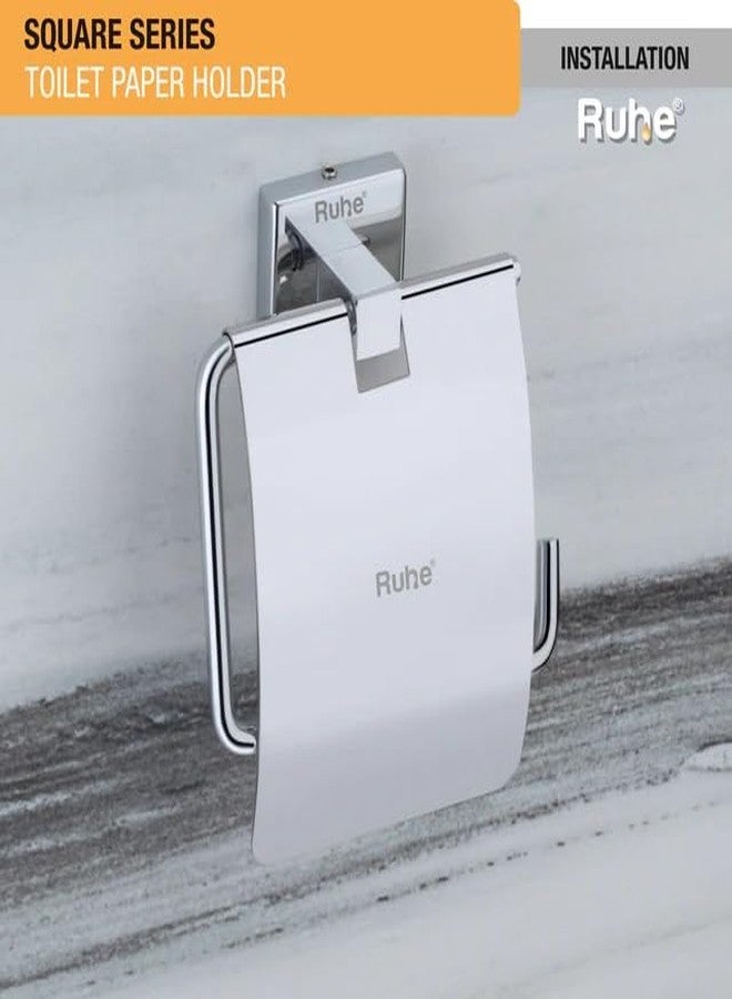 روهي حامل ورق تواليت مربع من الفولاذ المقاوم للصدأ من Ruhe® للحمام | حامل لفافة ورق التواليت مع غطاء | إكسسوارات الحمام، لمسة نهائية لامعة - Image 2