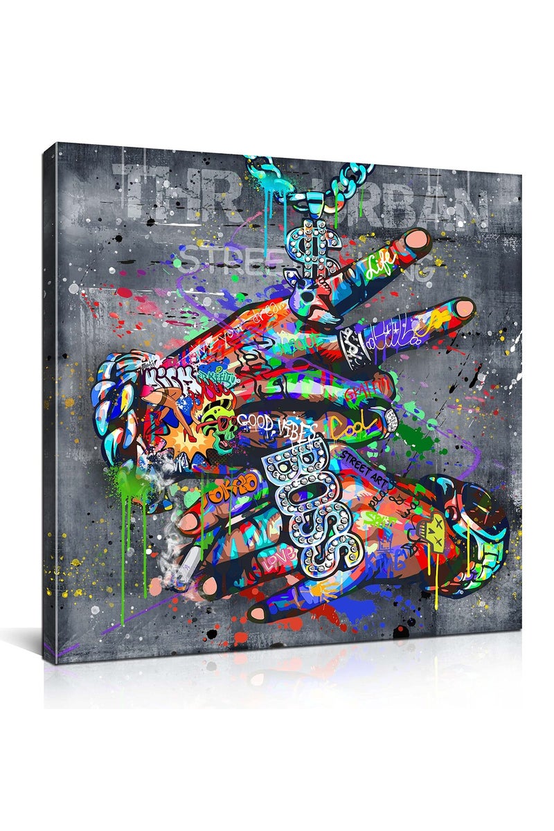 SIXTTART Banksy street art - graffiti paintings for bedroom - pop art poster colorful modern wall decor ready to hang size 20'' x 20'' - Colors 6 - Image 1