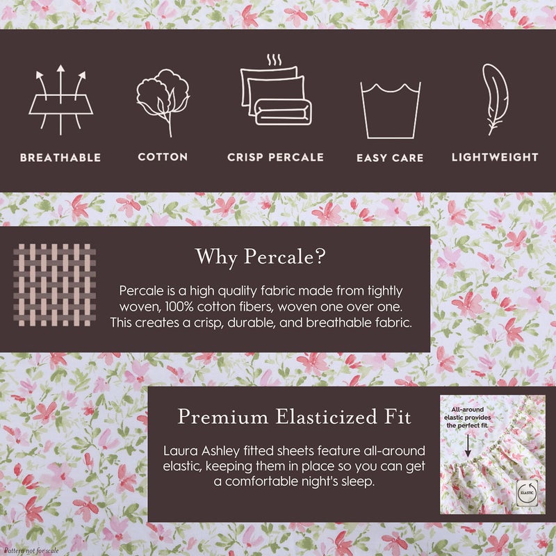 Laura Ashley - Standard Pillowcase Set, Breathable Percale Cotton Bedding, Crisp & Cool for Year Round Use, Coquette Room Decor (Loveston Pink, 2 Piece) - Image 4