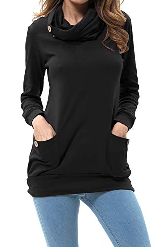 levaca Womens Tops Button Cowl Neck Casual Slim Tunic Shirts Black M - Image 1