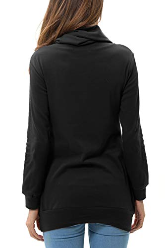 levaca Womens Tops Button Cowl Neck Casual Slim Tunic Shirts Black M - Image 4