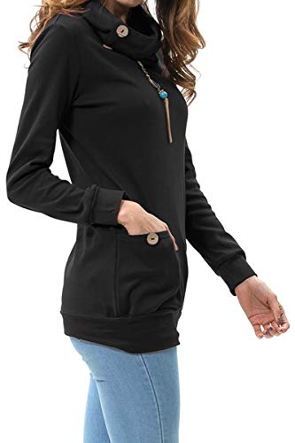levaca Womens Tops Button Cowl Neck Casual Slim Tunic Shirts Black M - Image 3