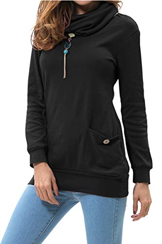 levaca Womens Tops Button Cowl Neck Casual Slim Tunic Shirts Black M - Image 2