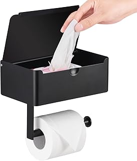 LAYUKI Large Toilet Paper Holder with Shelf, Wipes Dispenser and Storage, Stainless Steel, Wall Mounted, Matt Black, - Image 1