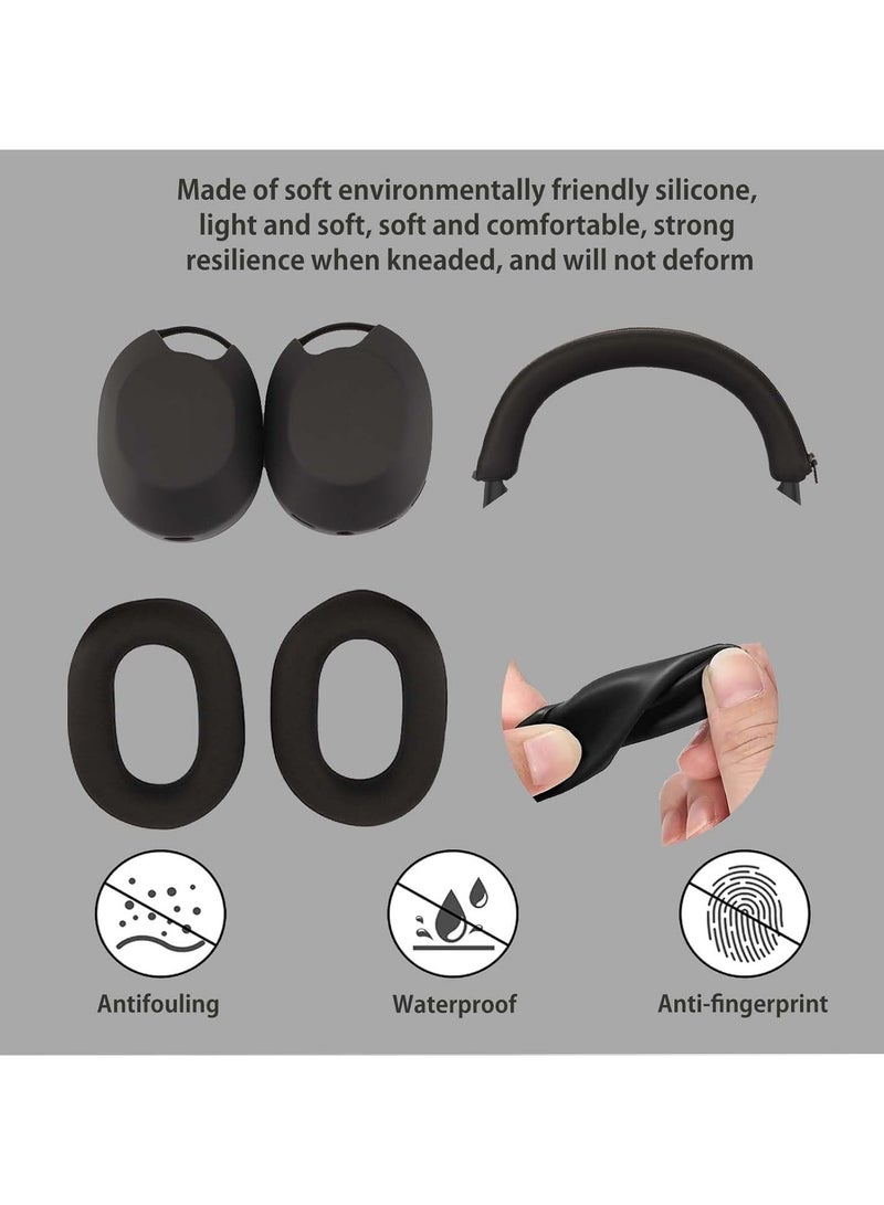 3 Sets  Case Cover for Sony WH-1000XM6 Silicone Protective Cover,Silicone Ear Pads & Headband & Ear Cups Protector-Black  - Image 3