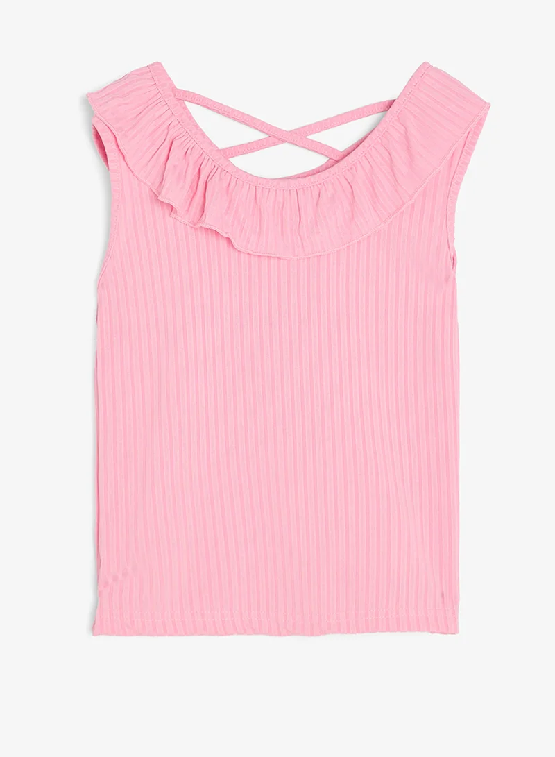 Pinata Pink Ribbed Frill Top