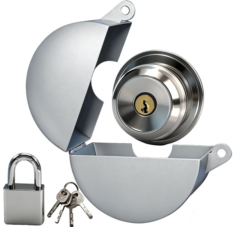 PILISPARK Door Knob Lock Out Device with Padlock Door Handle Lock Protects Door Handles from Turning and Entering Keyholes for Covering Door HandlesFaucetsValves Stainless Steel Silver