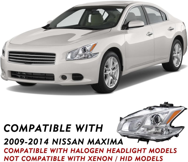 TUSDAR Halogen Headlight Assembly for 2009-2014 Nissan Maxima - Chrome Housing with Amber Reflector - Image 4
