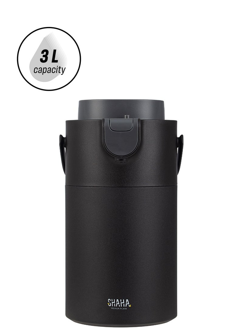 SHAHA زجاجة فراغ من الفولاذ المقاوم للصدأ 3 لتر باللون الأسود غير اللامع