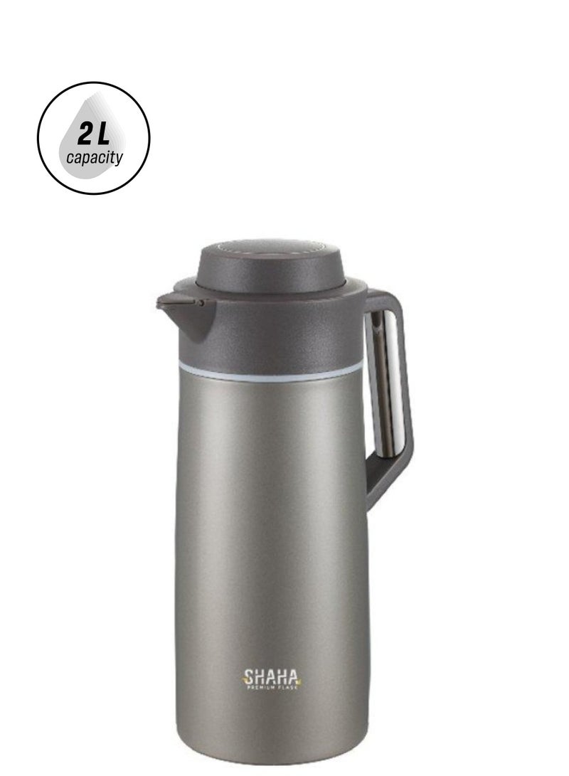 SHAHA قارورة مفرغة من الفولاذ المقاوم للصدأ سعة 2 لتر لؤلؤي فاتح