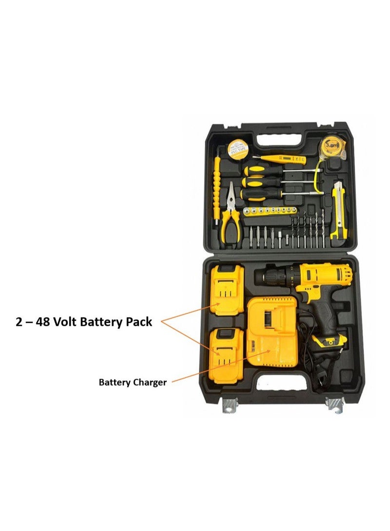 46-Piece with 2 Batteries Drill Set - Drilling with Tool Set with 2 batteries- Cordless Drill, Battery Pack, Screwdrivers, Drill Bits, Hand Tools - Image 3