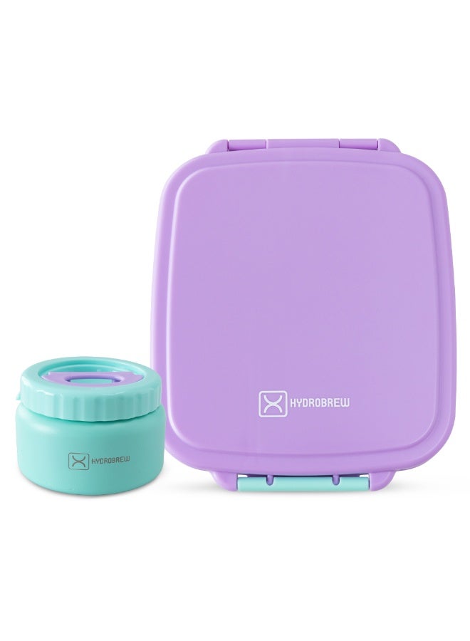 Hydrobrew Personalized Mega Flex Bento Lunch Box 1864ml,  Leakproof Lunch Container with Integrated 250ml Insulated Food Jar- Orchid Mist - Image 5