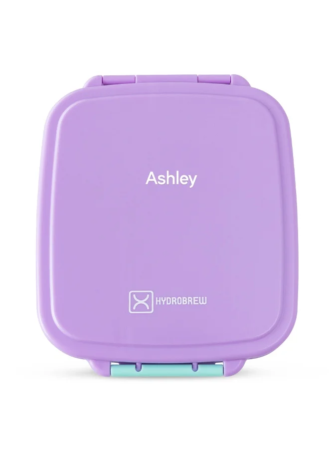 هيدروبرو Hydrobrew Personalized Mega Flex Bento Lunch Box 1864ml,  Leakproof Lunch Container with Integrated 250ml Insulated Food Jar- Orchid Mist