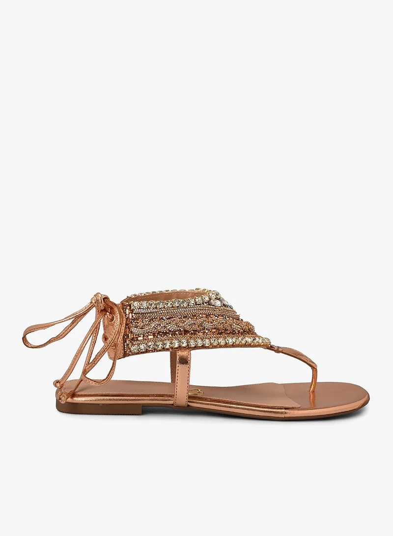Carmen Steffens Flat Sandal Rose Gold with Handcrafted Beaded Embroidery