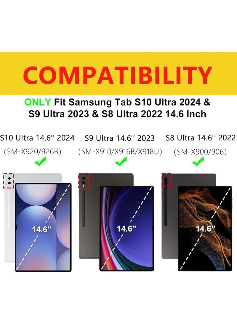 2022 Samsung Galaxy Tab S9 Ultra 2023/S8 Ultra Keyboard Protective Case | 14.6 Inch Slim Smart Cover with S Pen Holder | Multi-Use Bluetooth Keyboard for Galaxy Tab S9 Ultra | Stylish & Durable Black Protective Case