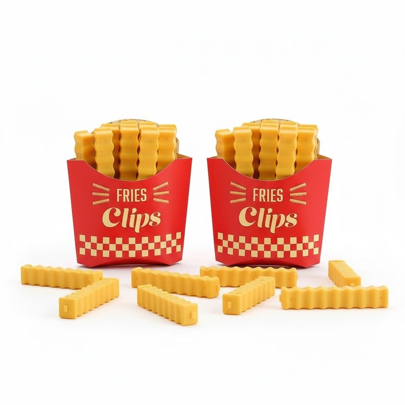 24 PCS French Fries Shaped Bag Clips with Magnetic Holder – Cute Snack Sealing Clips for Kitchen, Food Storage, Chips, Coffee & Cereal Bags – Reusable & Durable Plastic Food Sealers