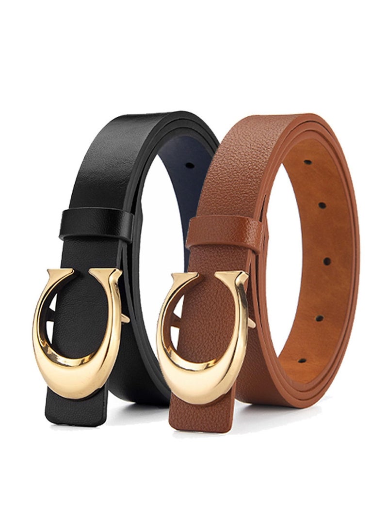 SYOSI 2 Pack Women Leather Belts, for Jeans Pants Fashion Ladies Leather Belts with Gold Buckle, Adjustable Belts Skinny Belt Vintage Belt Waist  Fashion Women's Accessories Waist Strap  - Image 1