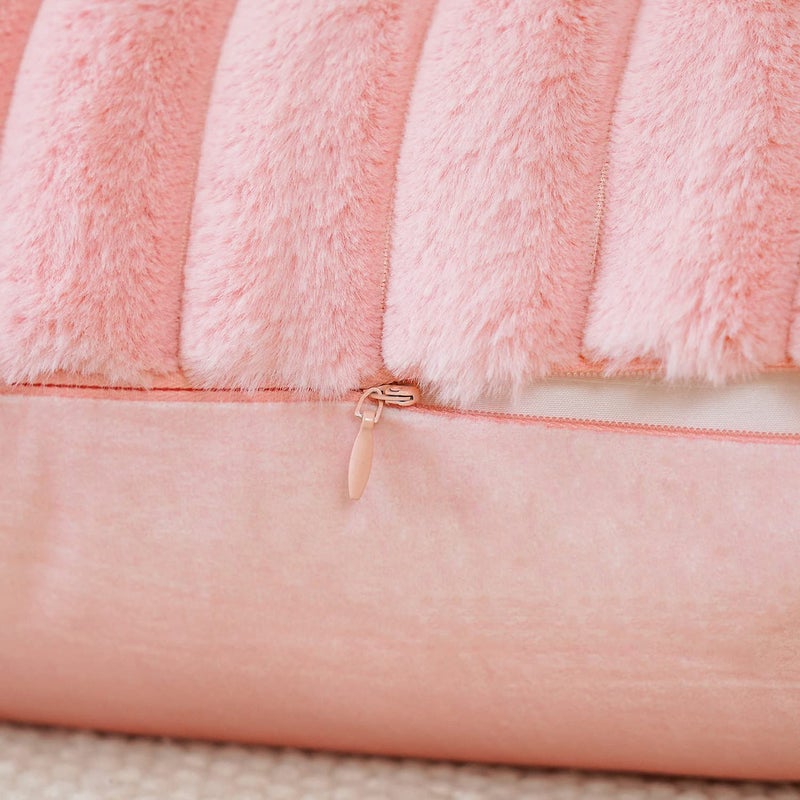 Soleebee Set of 2 Throw Pillow Covers Soft Cozy Velvet Pillowcase Faux Rabbit Fur Cover for Couch Sofa Bed Chair Home Decorative Pillows Cover (16x16 Inch  Pink) - Image 4
