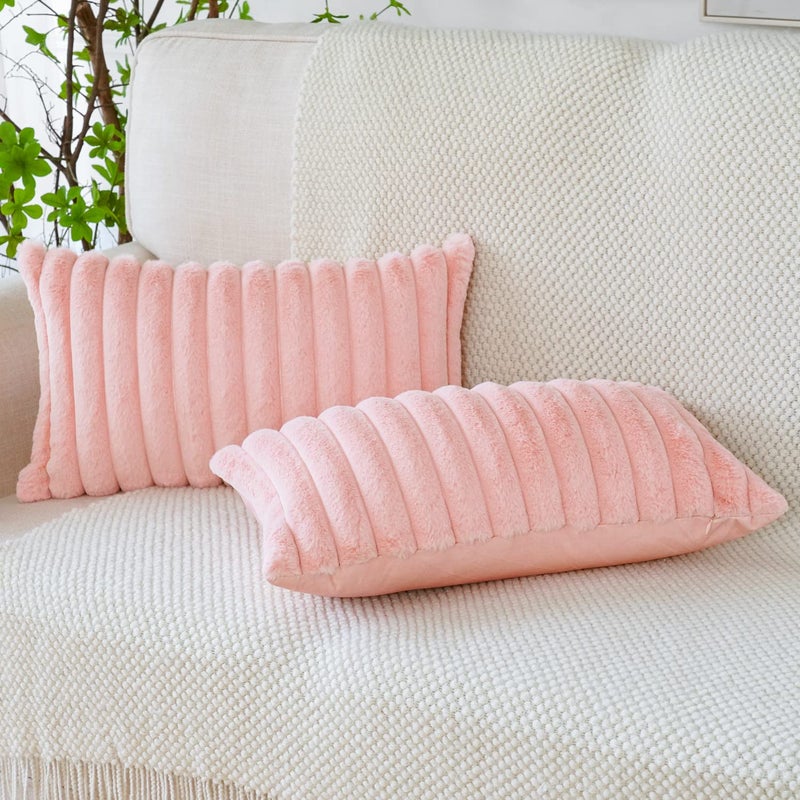 Soleebee Set of 2 Throw Pillow Covers Soft Cozy Velvet Pillowcase Faux Rabbit Fur Cover for Couch Sofa Bed Chair Home Decorative Pillows Cover (16x16 Inch  Pink) - Image 2