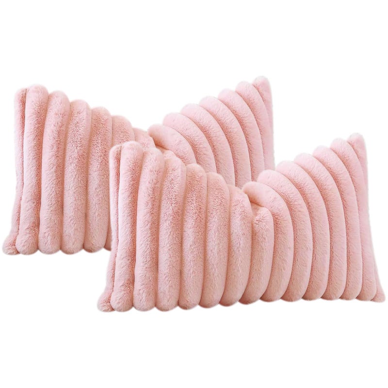 Soleebee Set of 2 Throw Pillow Covers Soft Cozy Velvet Pillowcase Faux Rabbit Fur Cover for Couch Sofa Bed Chair Home Decorative Pillows Cover (16x16 Inch  Pink) - Image 5