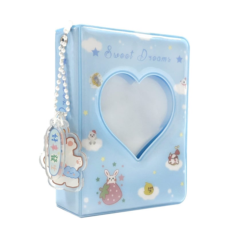 YAHUIPEIUS 3 Inch Mini Photo Album, Heart Hollow Card Binder Photo Card Holder with Pendant 40 Pockets (blue strawberry) - Image 1
