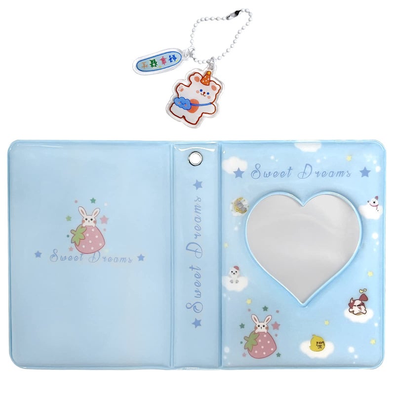 YAHUIPEIUS 3 Inch Mini Photo Album, Heart Hollow Card Binder Photo Card Holder with Pendant 40 Pockets (blue strawberry) - Image 3