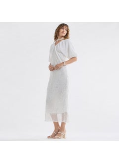 FAV Sequinned Midi Dress with Short Puff Sleeves and V-neck  - Image 1