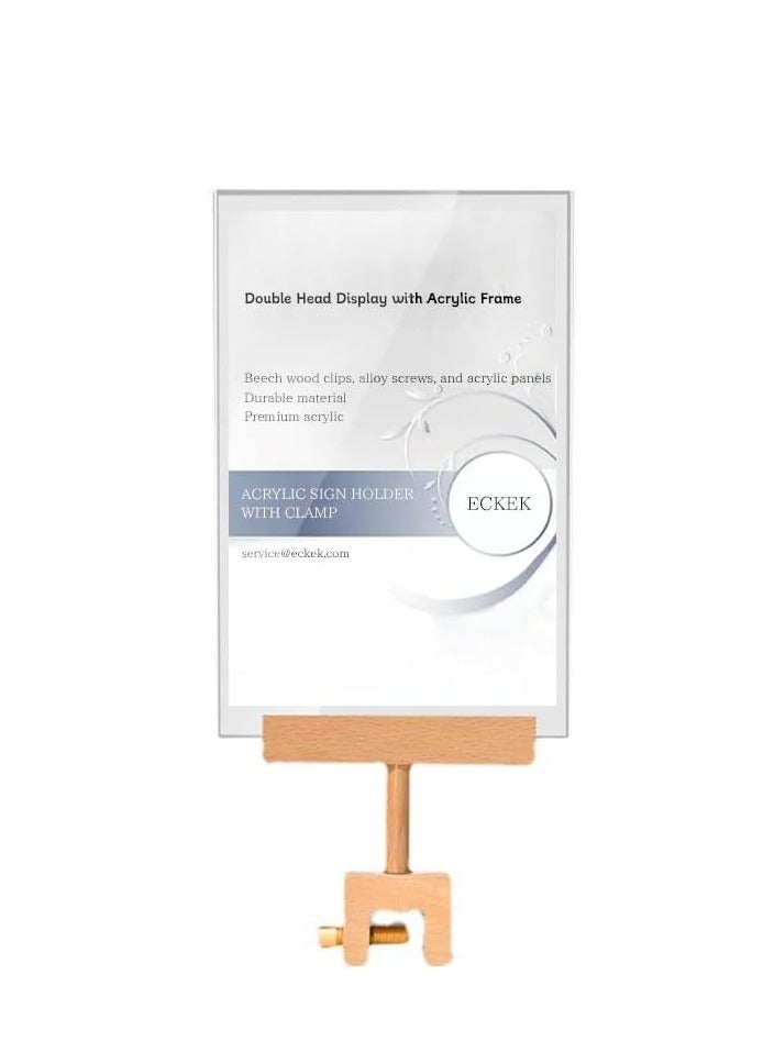 Eckek  Acrylic Sign Holder with Clamp Double Head Display with Acrylic Frame Sign Holder Price Tag Clip for Clothing Stores - Image 1