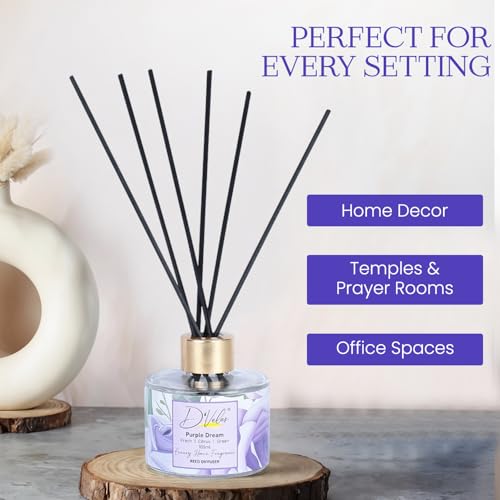 D'Velas™ Reed Diffuser 100ml with 6 Reed Sticks- Citrus Purple Dream Fragrance | Long Lasting Aroma Upto 45 Days | Premium Home Fragrance for Gifting, Office & Pooja | Alcohol-Free & Ready to Use - Image 2