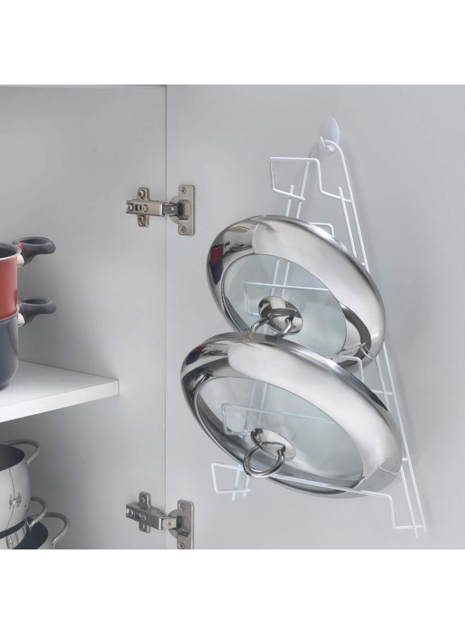 Metaltex حامل أغطية الأواني ميتالتكس كيوي – رف أغطية موفر للمساحة يصلح حتى 6 أغطية أواني، ألواح تقطيع أو أطباق – يمكن تركيبه على الحائط أو باب الخزانة – سلك بلاستيكي – صنع في إيطاليا - Image 4