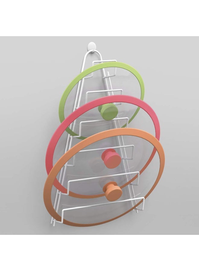 Metaltex حامل أغطية الأواني ميتالتكس كيوي – رف أغطية موفر للمساحة يصلح حتى 6 أغطية أواني، ألواح تقطيع أو أطباق – يمكن تركيبه على الحائط أو باب الخزانة – سلك بلاستيكي – صنع في إيطاليا - Image 3