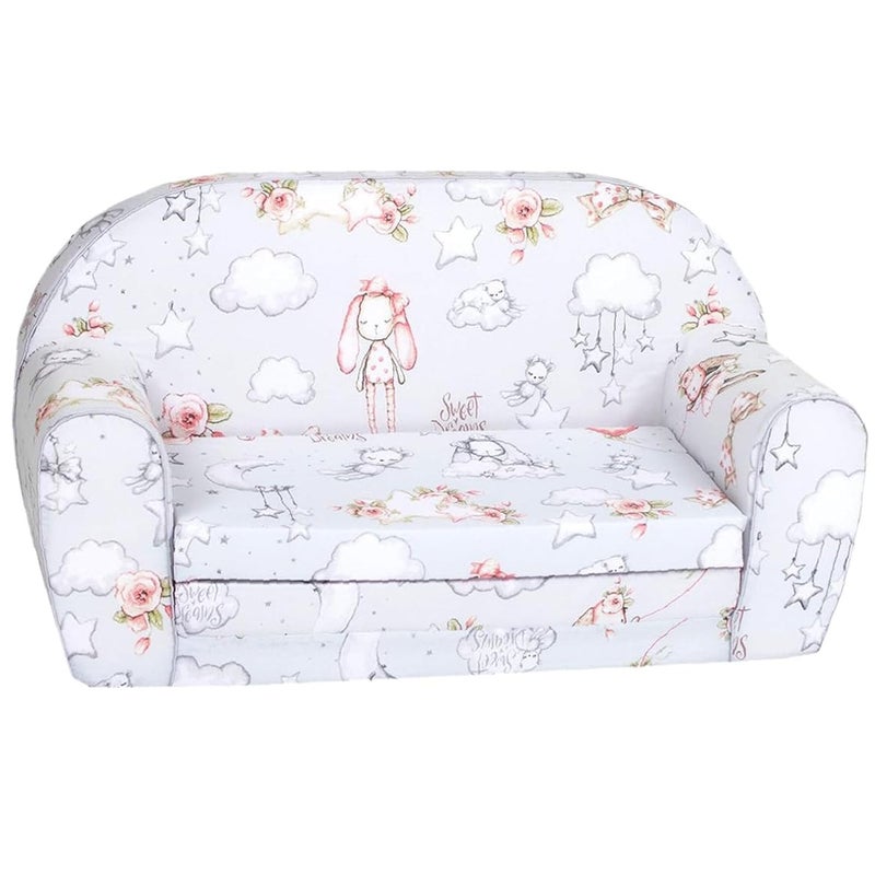 Delsit Kids Couch for Toddlers 2 in 1 Convertible Foam Sofa to Lounger Comfy Flip Out Lounge Chair for Children Made in Europe