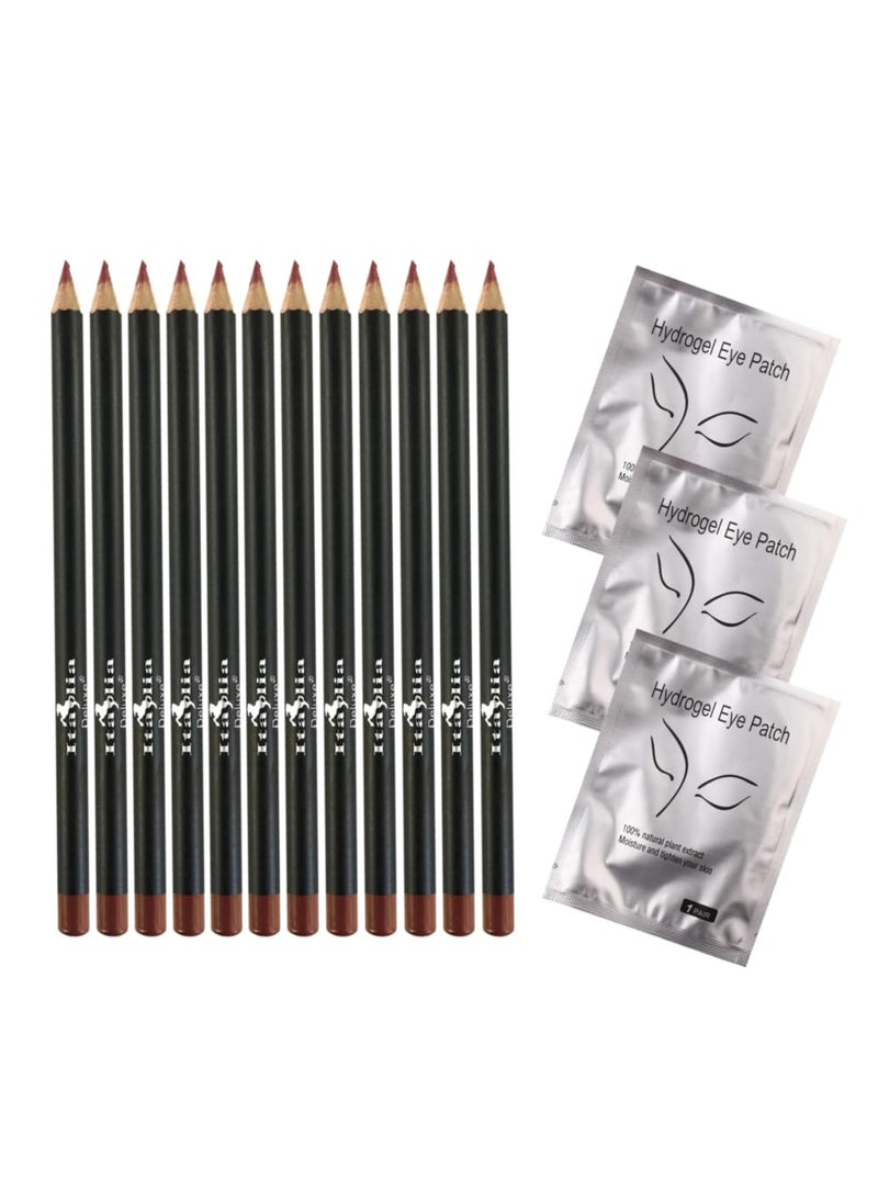 Italia Deluxe Italia Deluxe 12 pcs Eyeliner Pencil, Ultra Fine, Creamy, High-pigmented, Long-lasting + 3 pair Hydrogel Eye Patch for Lash Extensions (Light Brown) 