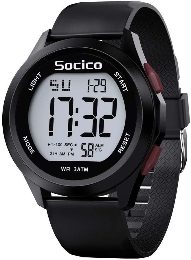 SOCICO Mens Digital Watch Sports Waterproof Outdoor Large Face Military Watches with Stopwatch Back Light Alarm Date Display, Black-red buttons, Sport - Image 1