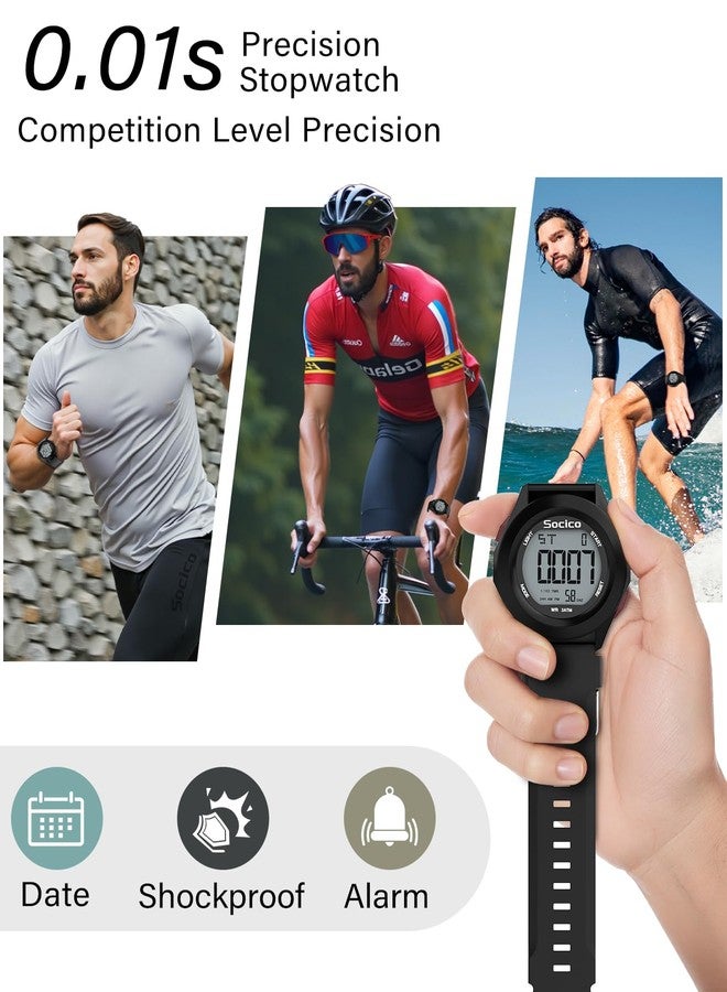SOCICO Mens Digital Watch Sports Waterproof Outdoor Large Face Military Watches with Stopwatch Back Light Alarm Date Display, Black-red buttons, Sport - Image 5