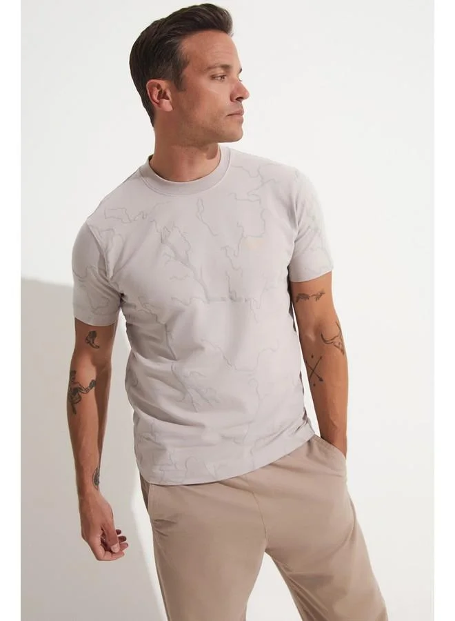 JUNE June Men Regular Fit Printed Short Sleeve Crew Neck T-shirt Dark Grey