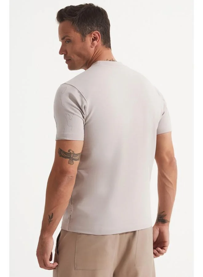 JUNE June Men Regular Fit Printed Short Sleeve Crew Neck T-shirt Dark Grey