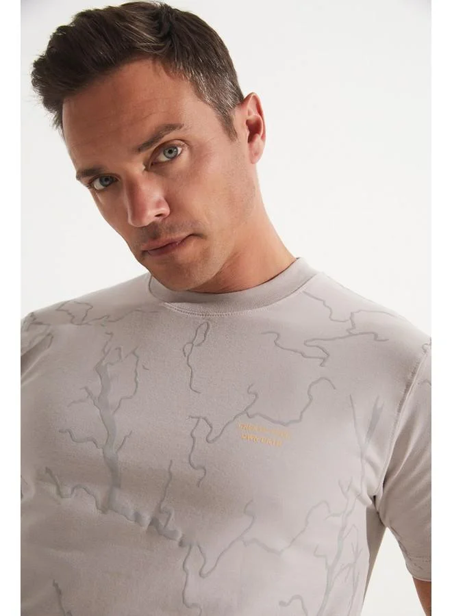 JUNE June Men Regular Fit Printed Short Sleeve Crew Neck T-shirt Dark Grey